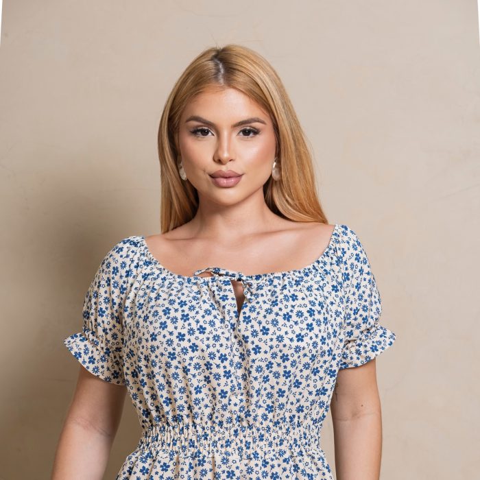 vestido ciganinha floral – tamanho Único azul e branco vestido ciganinha floral – tamanho Único azul e branco