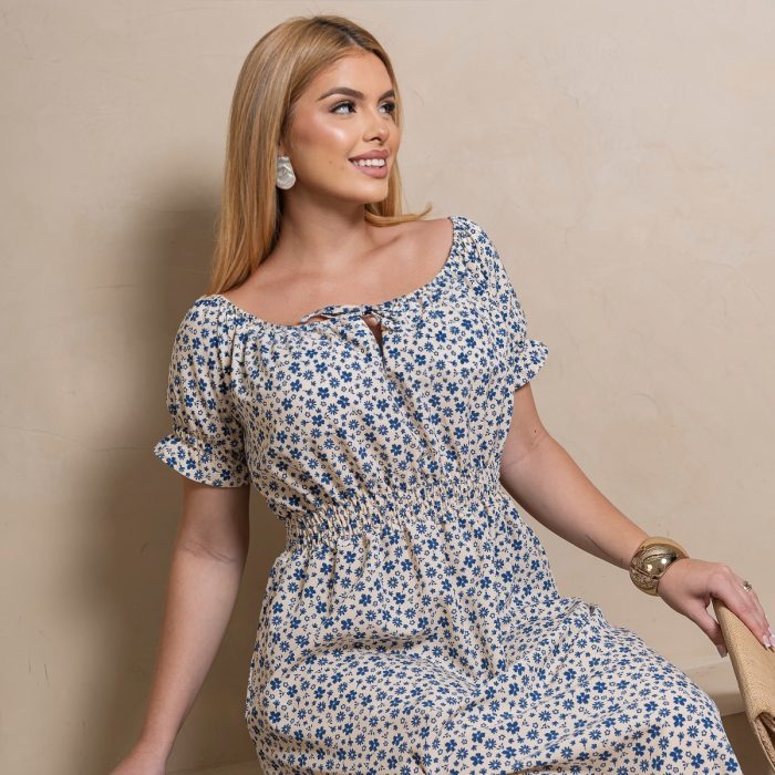 vestido ciganinha floral – tamanho Único azul e branco vestido ciganinha floral – tamanho Único azul e branco