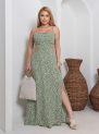 vestido longo feminino com recortes laterais – estampa verde floral