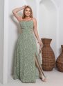 vestido longo feminino com recortes laterais – estampa verde floral