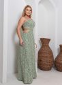 vestido longo feminino com recortes laterais – estampa verde floral