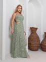 vestido longo feminino com recortes laterais – estampa verde floral