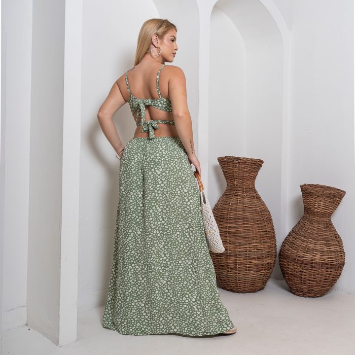 vestido longo feminino com recortes laterais – estampa verde floral vestido longo feminino com recortes laterais – estampa verde floral