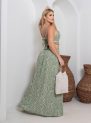 vestido longo feminino com recortes laterais – estampa verde floral