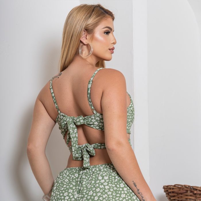 vestido longo feminino com recortes laterais – estampa verde floral vestido longo feminino com recortes laterais – estampa verde floral