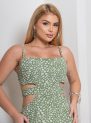 vestido longo feminino com recortes laterais – estampa verde floral