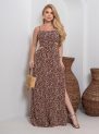 vestido longo com recortes laterais – estampa marrom floral