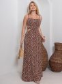 vestido longo com recortes laterais – estampa marrom floral