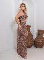 vestido longo com recortes laterais – estampa marrom floral