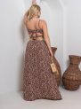 vestido longo com recortes laterais – estampa marrom floral