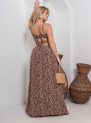 vestido longo com recortes laterais – estampa marrom floral