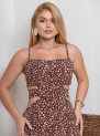 vestido longo com recortes laterais – estampa marrom floral