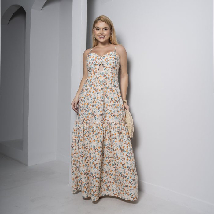 vestido longo floral com bojo e alças finas – tamanho Único vestido longo floral com bojo e alças finas – tamanho Único