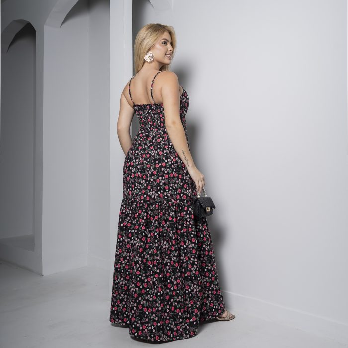 vestido longo preto floral com bojo e alças finas – tamanho Único vestido longo preto floral com bojo e alças finas – tamanho Único