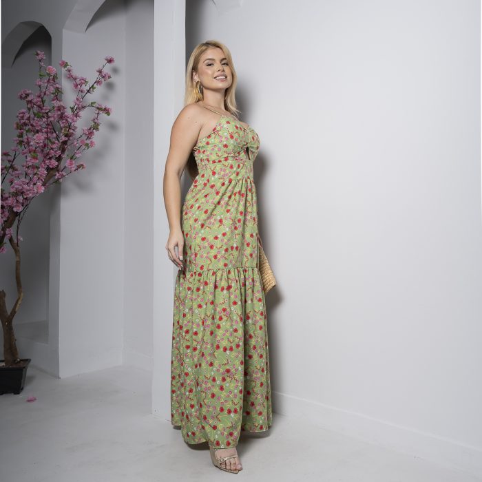 vestido longo floral verde com bojo e alças finas – tamanho Único vestido longo floral verde com bojo e alças finas – tamanho Único