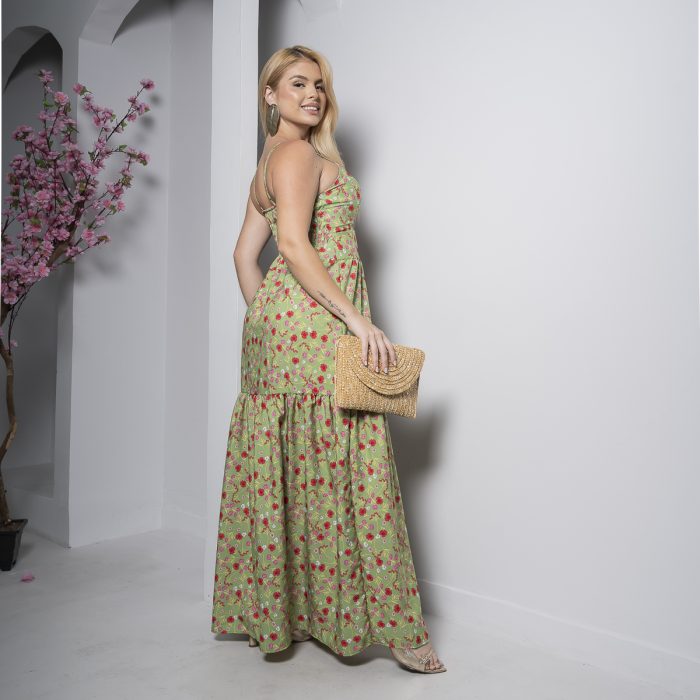 vestido longo floral verde com bojo e alças finas – tamanho Único vestido longo floral verde com bojo e alças finas – tamanho Único