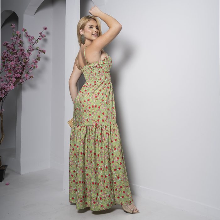 vestido longo floral verde com bojo e alças finas – tamanho Único vestido longo floral verde com bojo e alças finas – tamanho Único