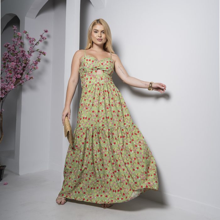 vestido longo floral verde com bojo e alças finas – tamanho Único vestido longo floral verde com bojo e alças finas – tamanho Único