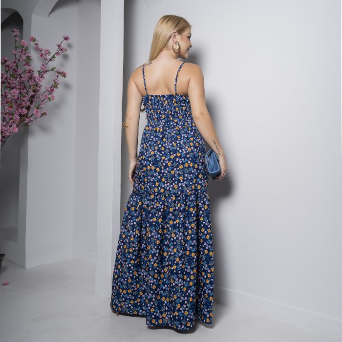 vestido longo azul floral com bojo e alças finas – tamanho Único vestido longo azul floral com bojo e alças finas – tamanho Único