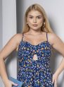 vestido longo azul floral com bojo e alças finas – tamanho Único