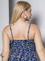 vestido longo azul floral com bojo e alças finas – tamanho Único