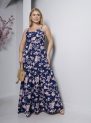 vestido longo azul marinho floral com bojo e alças finas – tamanho Único