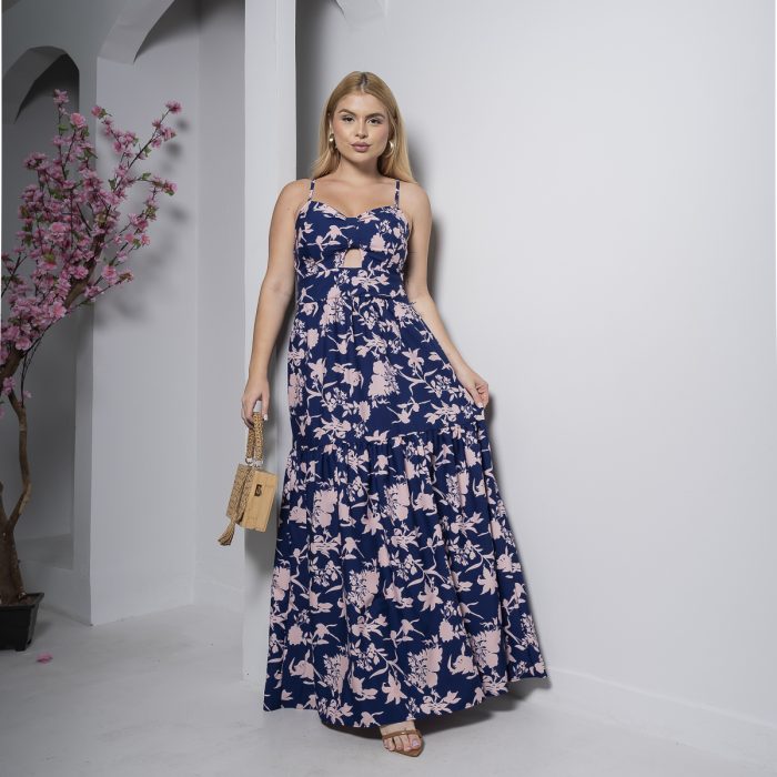 vestido longo azul marinho floral com bojo e alças finas – tamanho Único vestido longo azul marinho floral com bojo e alças finas – tamanho Único