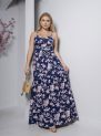 vestido longo azul marinho floral com bojo e alças finas – tamanho Único