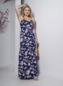 vestido longo azul marinho floral com bojo e alças finas – tamanho Único
