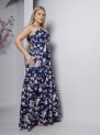 vestido longo azul marinho floral com bojo e alças finas – tamanho Único