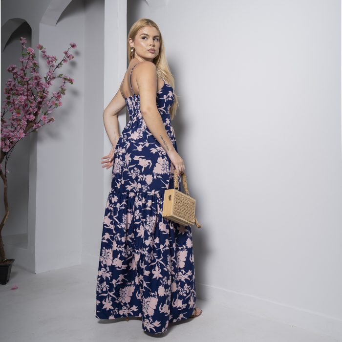 vestido longo azul marinho floral com bojo e alças finas – tamanho Único vestido longo azul marinho floral com bojo e alças finas – tamanho Único