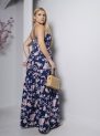 vestido longo azul marinho floral com bojo e alças finas – tamanho Único