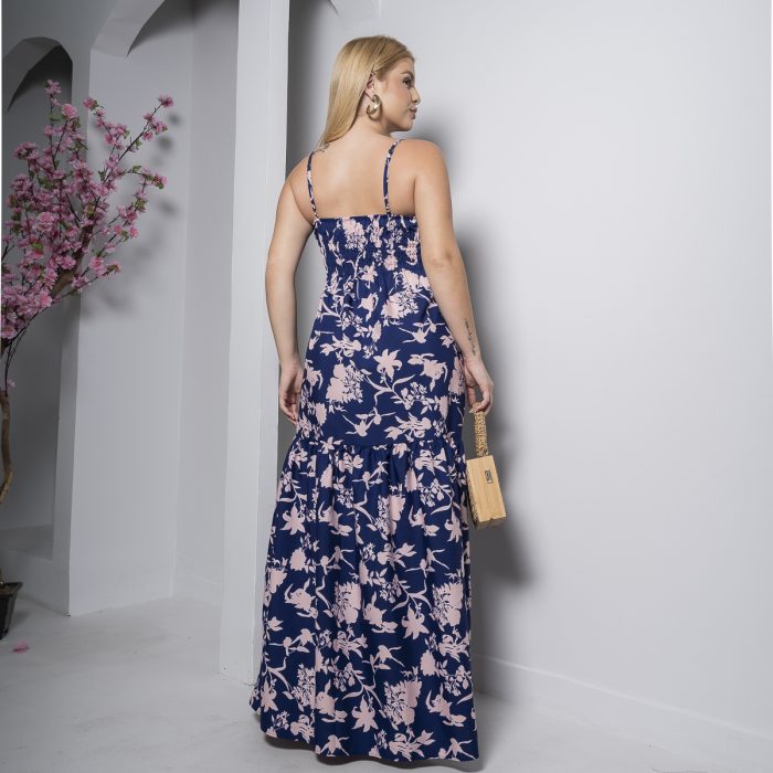 vestido longo azul marinho floral com bojo e alças finas – tamanho Único vestido longo azul marinho floral com bojo e alças finas – tamanho Único