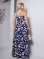 vestido longo azul marinho floral com bojo e alças finas – tamanho Único