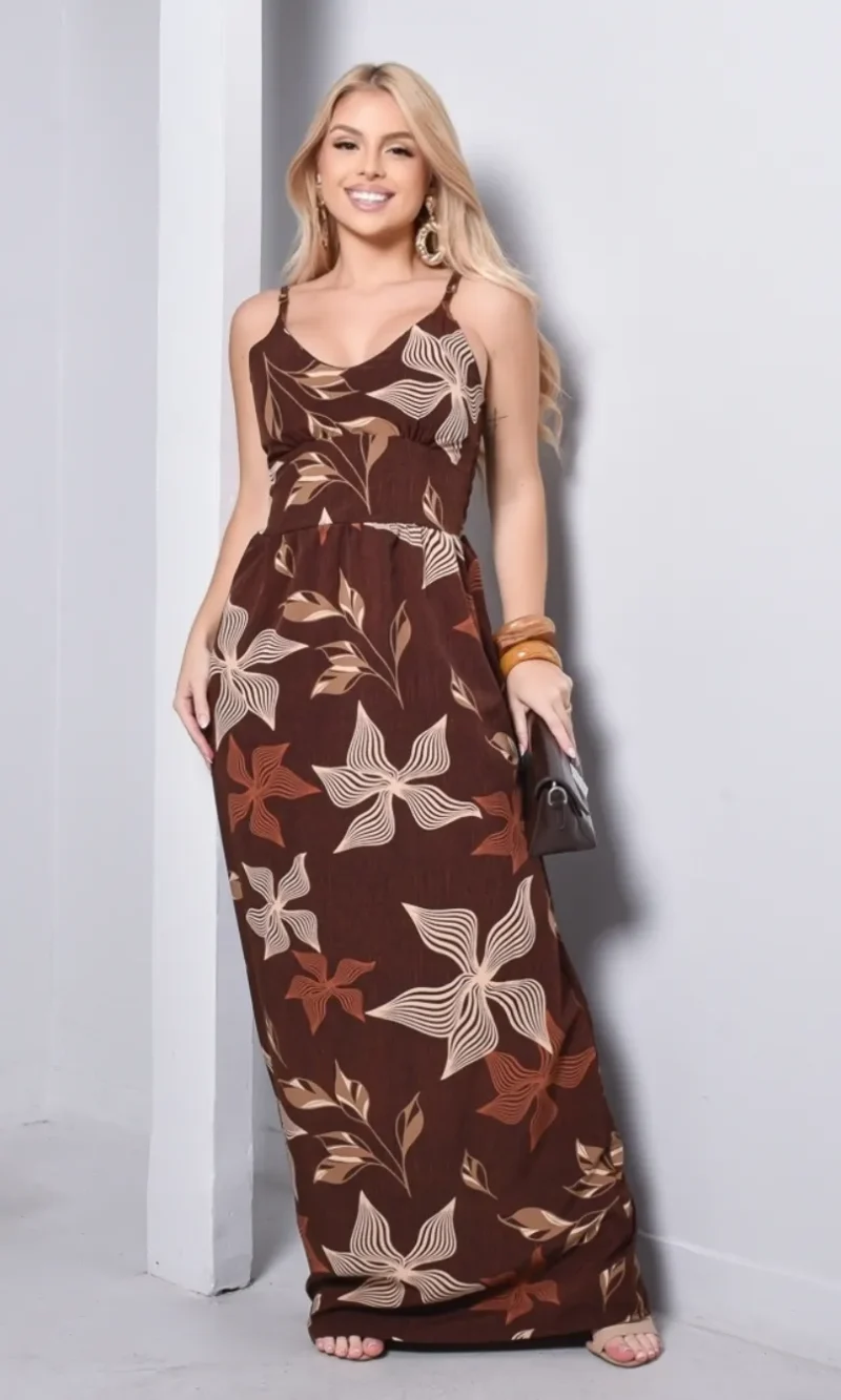 vestido ciganinha midi floral preto e branco – tamanho Único (veste do 40 ao 44)