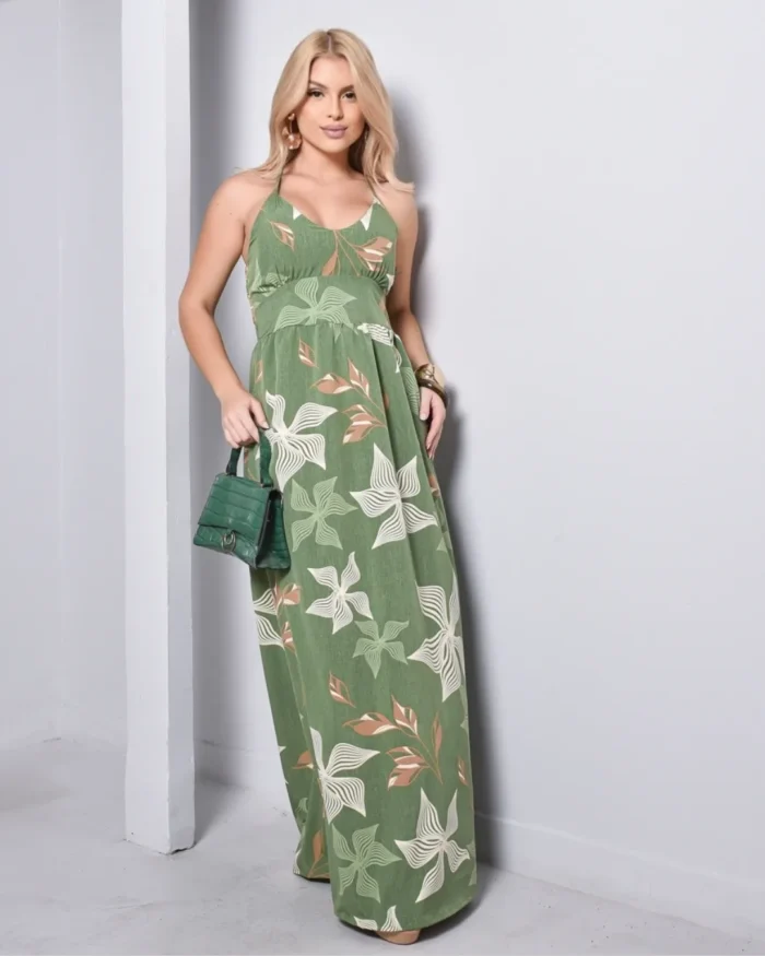 vestido ciganinha midi floral azul e branco – tamanho Único (veste do 40 ao 44)