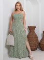 vestido longo feminino com recortes laterais – estampa verde floral