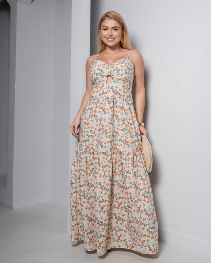 vestido longo floral com bojo e alças finas – tamanho Único vestido longo floral com bojo e alças finas – tamanho Único