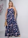 vestido longo azul marinho floral com bojo e alças finas – tamanho Único