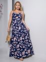 vestido longo azul marinho floral com bojo e alças finas – tamanho Único