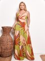 vestido longo estampado com bojo e alças finas